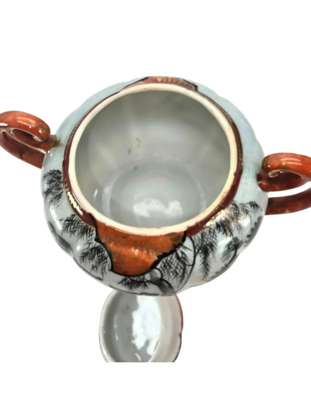 Vintage Japanese Sugar Bowl Hand-Painted Porcelain Lidded With Handles JE322